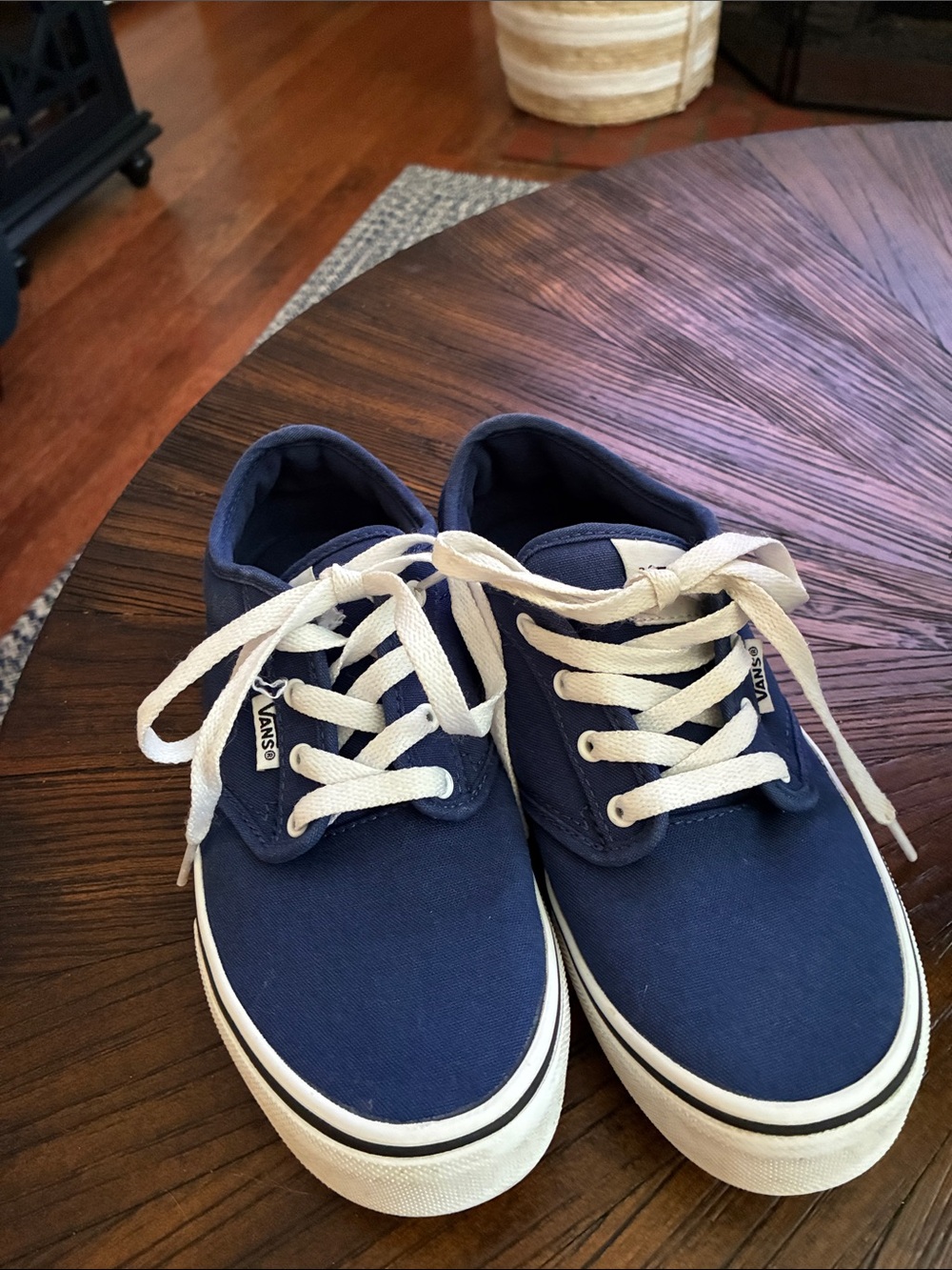Vans Youth Boys Navy Canvas Low-Top Sneakers with White Laces